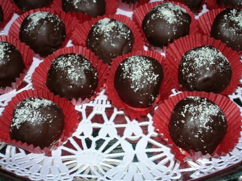 A closeup image of raspberry truffles